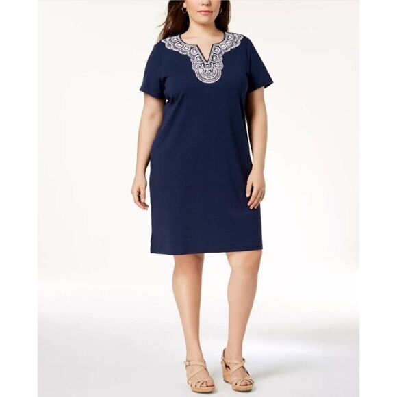 Karen Scott Plus Size Red Cotton Embellished Dress Size 1X - NWOT - Picture 1 of 9